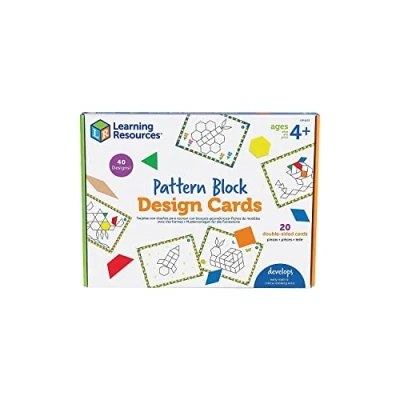 Image of Learning Resources Pattern Block Design Cards, Colour Recognition, STEM Toy, Ages 4+
