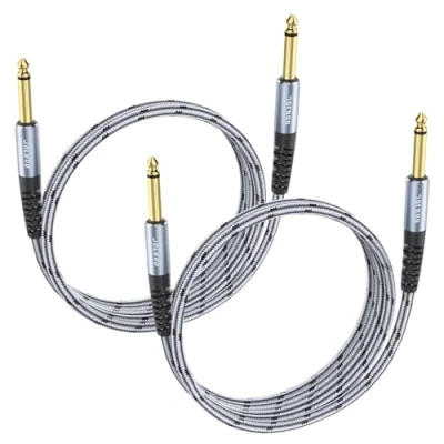 Image of JOLGOO 1/4 inch Guitar Instrument Cable 2 Pack, TS Cable, Quarter for Electric Guitar, Bass, Keyboard, Mixer, Amplifier, Speaker, Mandolin, 3.3 FT/1M