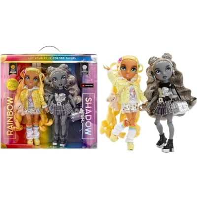 Image of Rainbow High Shadow Madison Twins 2 Pack SUNNY &amp; LUNA Fashion Dolls with Yellow Grey Designer Mix Match Outfits Accessories Great for Kids 4 12 Years Old
