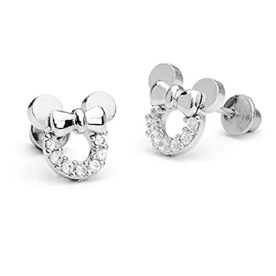 Image of findout Sterling Silver Cubic Zircons Hollow Mickey Mouse Earrings .for Women Girls .(f1696silver)