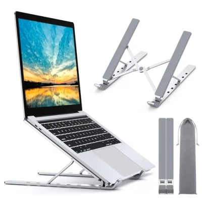 Image of Babacom Laptop Stand, Aluminum Portable Cooling Desk Holder, 5 Levels Adjustable Notebook Riser Mount, Ventilated Computer Compatible with MacBook Pro Air, iPad,10 15.6 Laptops
