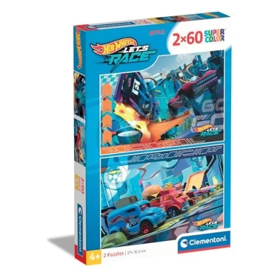 Image of Clementoni Jigsaw Puzzle Hotwheels 2 With 60 Pieces Supercolor For Children 4 6 Years, Cartoon, Cars, Gift Boy/Girls, Kids, Made In Italy, 24816