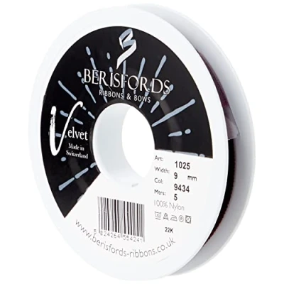 Image of Berisfords Velvet Ribbon, Burgundy, 10.2 x 1.5 cm