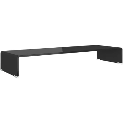 Image of vidaXL Tempered Glass TV Stand/Monitor Riser, Modern Black 90 cm x 30 13