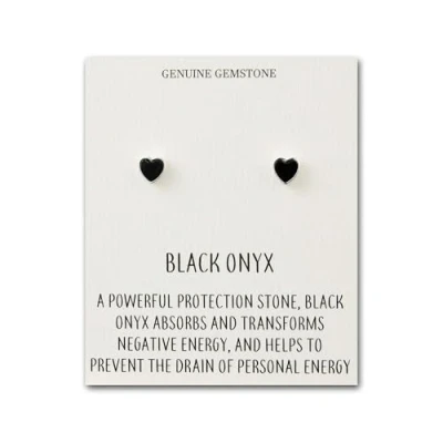 Image of Philip Jones Black Onyx Heart Stud Earrings with Quote Card
