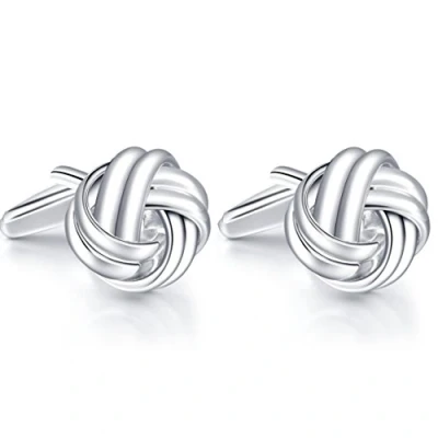 Image of HONEY BEAR Knot Cufflinks for Men&#039;s Shirt Wedding Business Shinny Silver