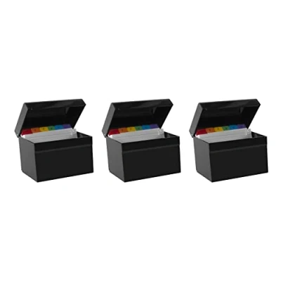Image of OSCO Black Hi Gloss Plastic Index Box Small 3 Pack A to Z Divider Tabs 100 Lined Note Cards Included (5&quot; x 3&quot;) Ruled Revision Flash Recipe Notes Contacts Fits 127 76 mm