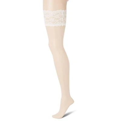 Image of 1 Pair Ivory 10 Denier Bridal Lace Top Hold Ups Ladies Small Charnos