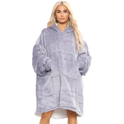 Image of Cozy Oversized Light Grey Silver Lilac Blanket Hoodie for Adults Ultra Soft, Warm, and Stylish Wearable One Size Fits All
