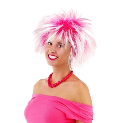 Image of Folat 26725 Pink Wig Hair with White Spikes, One Size