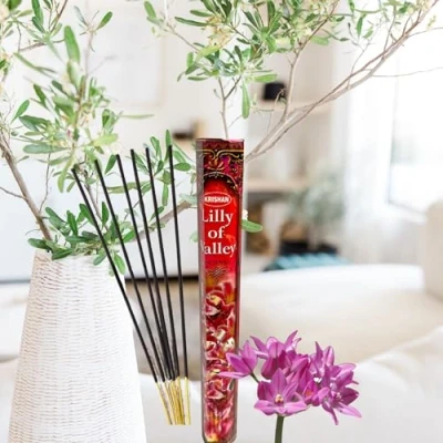 Image of Fenny&#039;s Creations Incense Sticks Famous Lily Of Valley Krishan Stick Floral Perfume Fragrance Hand Rolled 120 Joss