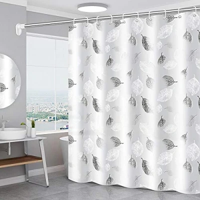 Image of WOODFIB Shower Curtain, 100% PEVA Waterproof Anti Mould Proof Resistant, Quick Drying, Washable Bathroom Includes 12 Pcs Curtain Hooks, 180 x cm (Foliage)