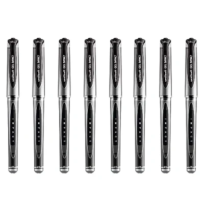 Image of uni ball UM 153S Gel Impact Broad Rollerball Pens 1mm Nib, 0.6mm Line Width Black Ink (8)