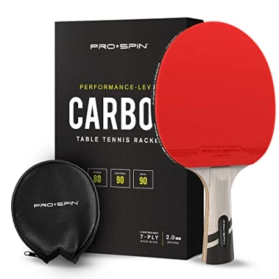 Image of Pro Spin Table Tennis Bat With Carbon Fibre Technology for Increased Control, &amp; Power Performance Level Ping Pong Premium Rubber Protector (1 Pack)