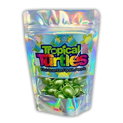 Image of Tropical Turtles. 15 Kiwi Scented Bath Oil Pearls. Turtle Themed Gift. Ideal Small Gift, Stocking Filler, Advent Calendar Filler.