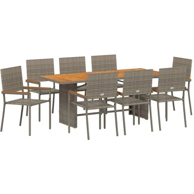 Image of vidaXL 9 Piece Garden Dining Set Grey Poly Rattan