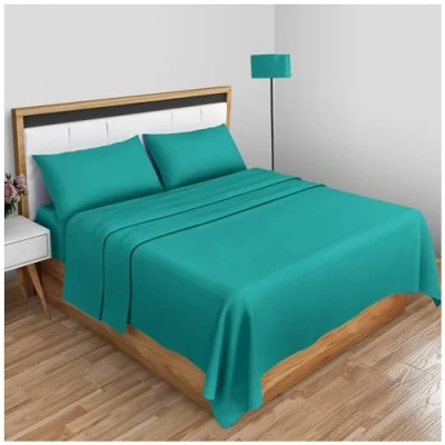 Image of Easy Care Percale Flat Sheets Double Shrinkage And Fade Resistant Bedsheet Non Iron Bedding Polycotton Fabric Sheet Deep Teal