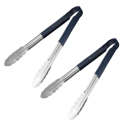 Image of Chabrias Ltd 12&quot; Utility Kitchen Tongs Cooking Stainless Steel Colour Coded Serving (Blue, 2 Pack)