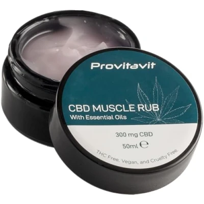 Image of Provitavit CBD Muscle Rub Joint and Gel with Essential Oils. 300 mg per 50ml. Ease Soothe Tired Aching Joints Muscles.