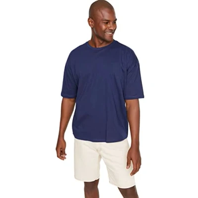 Image of Trendyol Man Basics Oversize Basic Crew Neck Knit T Shirt Dark Blue