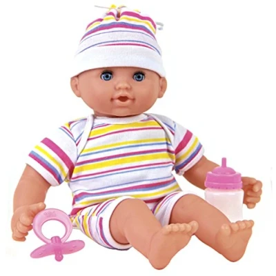 Image of DOLLSWORLD from Peterkin Little Sweetie doll 30cm deluxe soft bodied with 16 real baby sounds! Includes removable outfit, dummy and bottle Dolls &amp; Accessories Ages 12m+