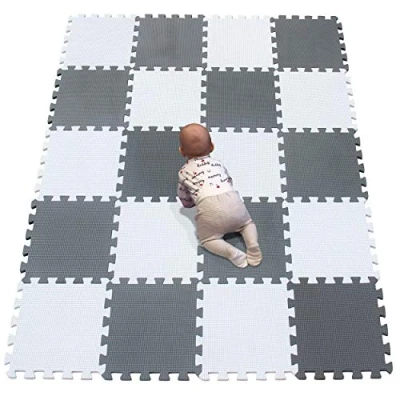 Image of YIMINYUER Large Mats Soft Foam_Perfect For Floor Protection, Ideal Kids Children Play Area Exercise, Yoga, Gymnastic, Playroom Flooring Tiles 30cm x White Gray R01R12G301020