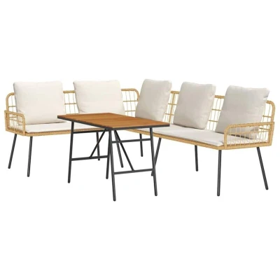 Image of vidaXL 2 Piece Garden Sofa Set with Cushions Natural Poly Rattan