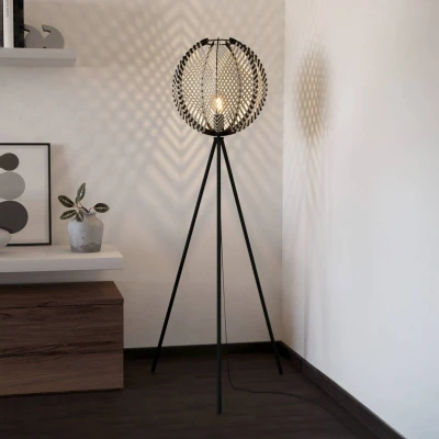 Image of EGLO Waverton floor lamp, black/white, height 143 cm, steel/fabric