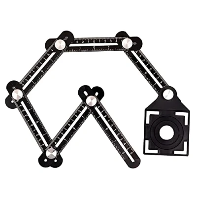 Image of Multi Angle Measuring Ruler, Six Sided Aluminum Alloy Template Tool, Tool with Ceramic Tile Punch Locator Hole Drill Guide for DIY Handymen Builders Carpenters Tilers Craftsmen