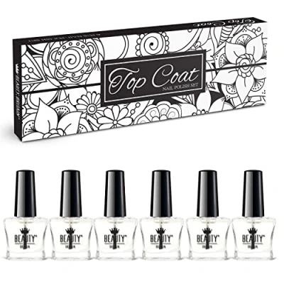 Image of 6 x Base Coat &amp; Top Nail Polish, 2 in 1 Clear Varnish, х 5 ml, Smoothens, Fixates, Protects, Gift Box Included