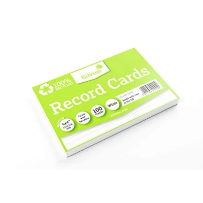 Image of Silvine 6x4&quot; 100% Recycled Flash Cards Lined (100 Cards) White