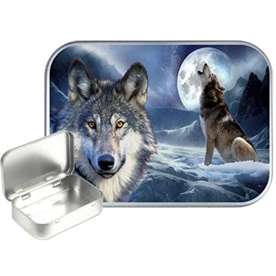 Image of TEEZ Wolf Moon 30ml Small Silver Hinged Tin, Pill 1oz Tobacco Tin