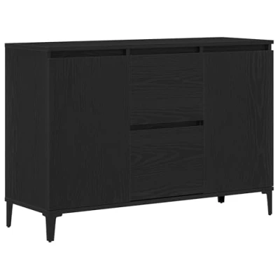 Image of vidaXL Sideboard Black Oak Cabinet, Solid Wood Furniture, Matte Finish Storage Unit for Dining/Living Room