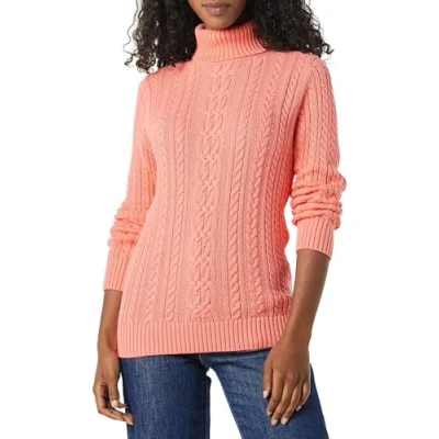 Image of Amazon Essentials Women&#039;s Fisherman Cable Roll Neck Jumper (Available in Plus Size), Coral Pink, XXL