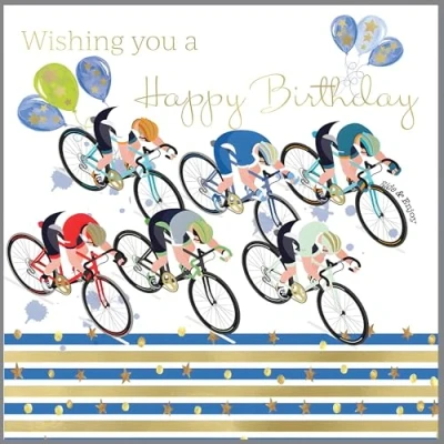 Image of Bicycle Riders Birthday Card 6 x Inches Cycling Rush Design