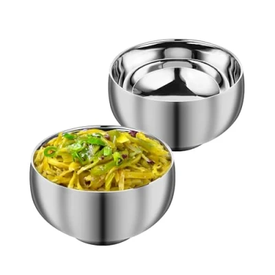 Image of VASCIEER SUS316 Stainless Steel Insulated Bowl,12.3oz Ice Cream Bowl, Double Wall Vacuum, Soup Cereal Bowl,Dishwasher Safe