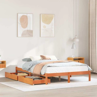 Image of vidaXL Bed Frame without Mattress Wax Brown 140x190 cm Solid Wood Pine