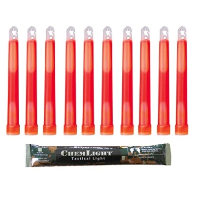 Image of Cyalume ChemLight Military Grade Chemical Light Sticks, Red 6&quot; Long, 12 Hour Duration (Pack of 10)