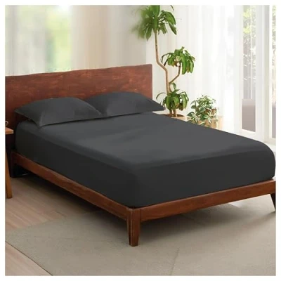 Image of Rehan &amp; Co Single Fitted Sheet Charcoal 100% Egyptian Cotton Sheets 300 Thread Count Breathable Hotel Bedding 12 / 30cm Deep Bed Sheet.