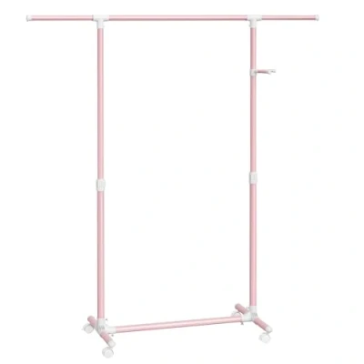 Image of SONGMICS Clothes Rack with Castors, Garment Rack, Adjustable Height Between 97 165 cm, Rail Extendable Bar, Side Hooks for Accessories and Bags, Jelly Pink LLR001R02