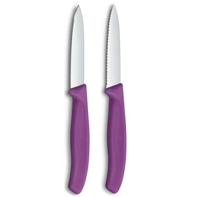Image of Victorinox Swiss Classic Purple 8cm Serrated/Straight 2 Piece Pointed Tip Paring Knife Box Set