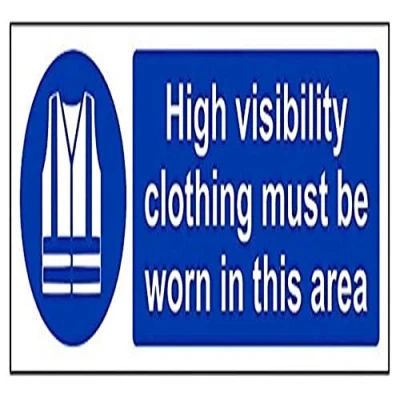 Image of V Safety High Visibility Clothing Must Be Worn In This Area PPE Sign 300mm x 100mm 1mm Rigid Plastic