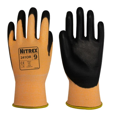 Image of Nitrex 241OR Work and Safety Gloves, Bag of 10 Pairs, Size B Rated Cut Resistant PU Palm Coating, Orange Nylon Liner