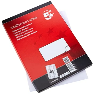 Image of 5 Star Addressing Multifunction Labels 65 per Sheet 38.1x21.2mm White [6500 Labels]