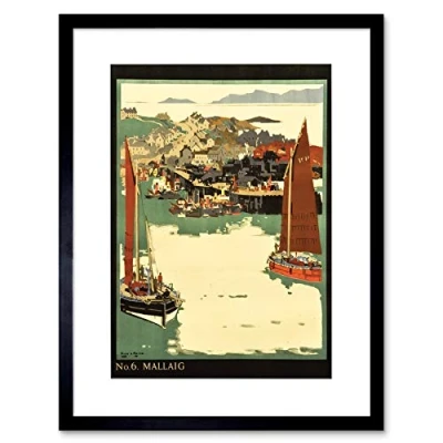 Image of Wee Blue Coo Advert Lner Mallaig Harbour Tourism Boat Sail Framed Wall Art Print