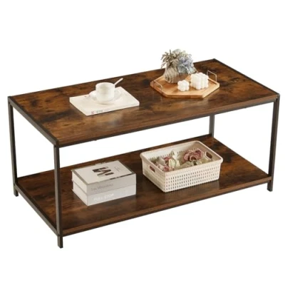 Image of Direct Online Houseware House Of Home Rustic Coffee Table Brown Living Room with Metal Frame for Decor 100 X 50 45cm