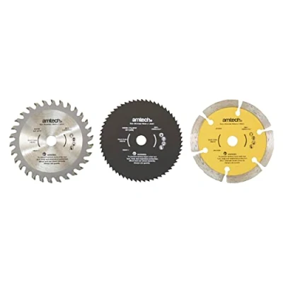 Image of Amtech V5010 3 Piece 85mm Mini Circular Saw Blade Set, Cuts Wood, Plastic, Concrete, Masonry &amp; Tiles, Universal 10mm Bore Size