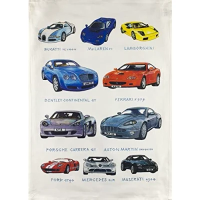 Image of Half a Donkey The Supercars Large Cotton Tea Towel