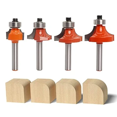 Image of Sinoprotools 4Pcs Round Over Router Bits 1/4 Shank, Roundover Beading Bit Set, Tungsten Carbide, Corner Rounding Edge Forming, Edging (1/8, 1/4, 5/16, 3/8 Radius)