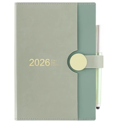 Image of Academic Diary 2026 A5 Page a Day, from January to December 2026, 12 Months Daily Planner,Hardcover with Pen (Green)